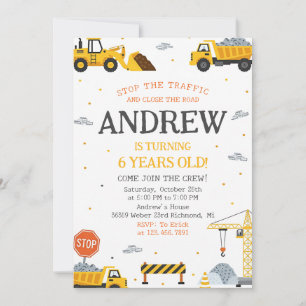 Editable A Modern Construction Birthday Party Invitation