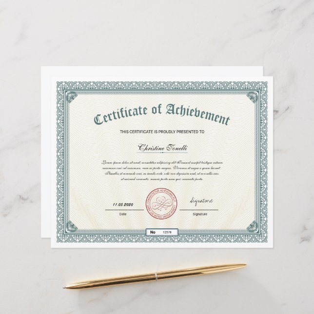 Editable Achievement Certificate Template  (Front/Back In Situ)