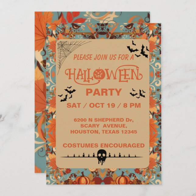 Editable Adult Halloween Party Invitation (Front/Back)