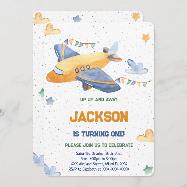 Editable Aeroplane Birthday Invitation (Front/Back)