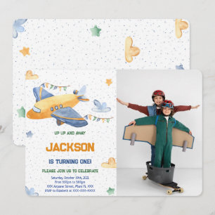 Editable Aeroplane Birthday Photo Invitation