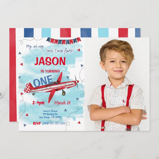 Editable Aeroplane Photo Invitation (Front/Back)