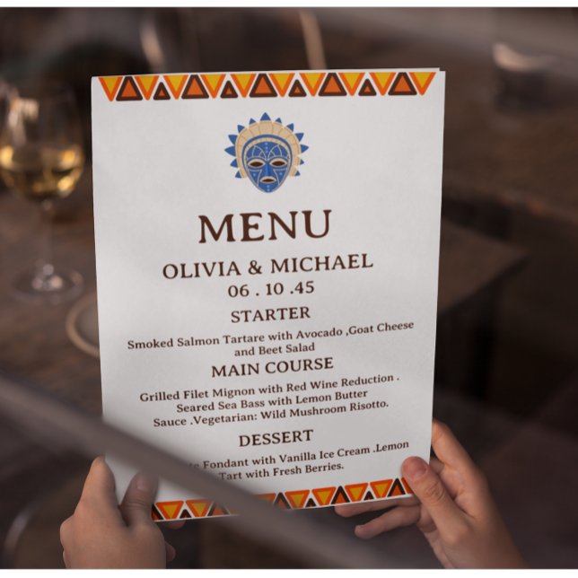 Editable African Tribal Mask Ethnic Wedding  Menu (Creator Uploaded)