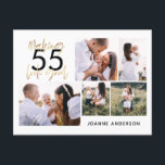 editable age chic birthday multi photo script gift holiday postcard<br><div class="desc">Modern minimal multi photo script birthday art canvas gift. edit the age to suit your occaison,  Ideal gift available for mums,  dads,  grand,  grandad of any family member. Stunning elegant script text. Black,  white and gold design</div>