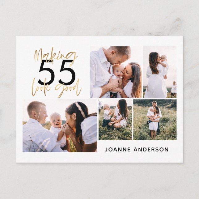 editable age chic birthday multi photo script gift holiday postcard (Front)