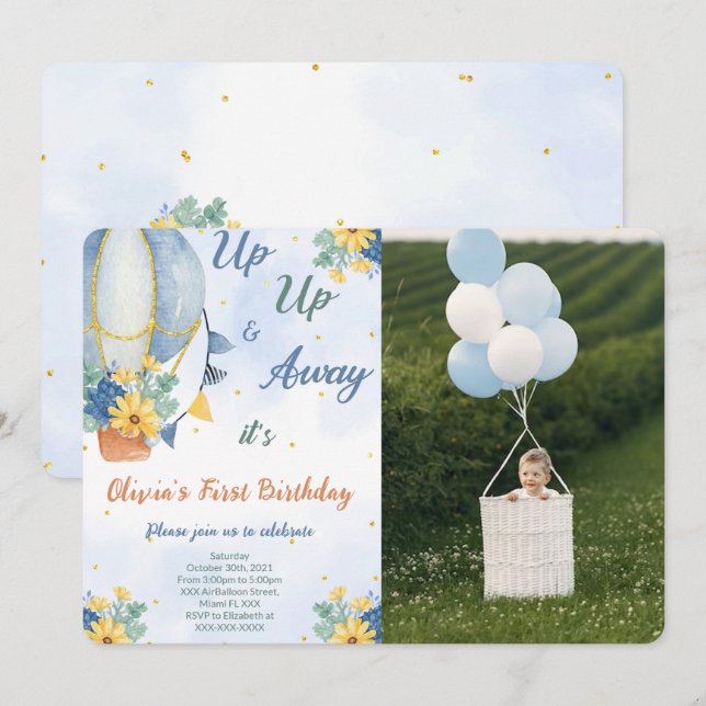 Editable Air Ballon Photo Invitations (Front/Back)