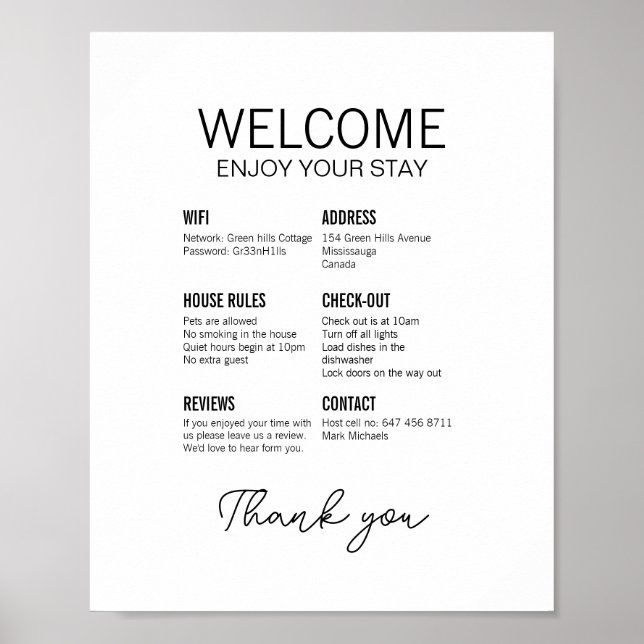 Editable Airbnb Welcome poster (Front)