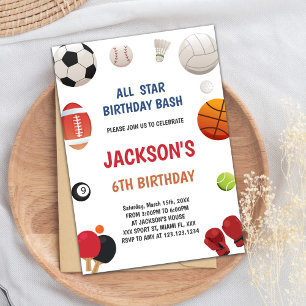 Editable All-Star Boys Athletic Party Invite