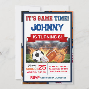 Editable All Star Sports Birthday Party Invitation