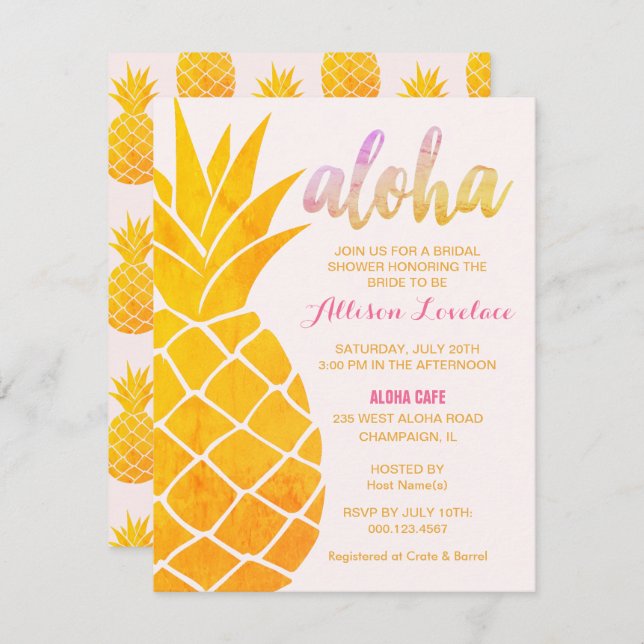 Editable Aloha Tropical Bridal Shower Invitation (Front/Back)
