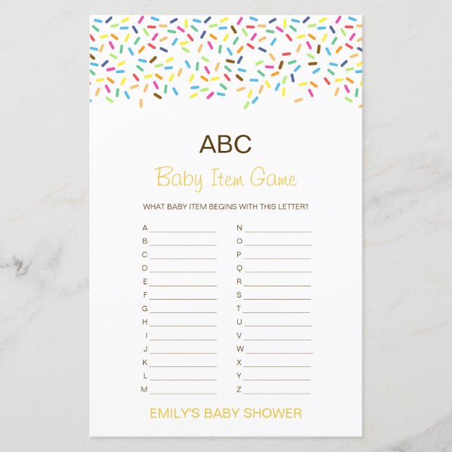 Editable Alphabet Baby Item Baby Shower Game (Front)