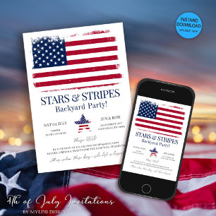 Editable American Flag 4th of July Invitation