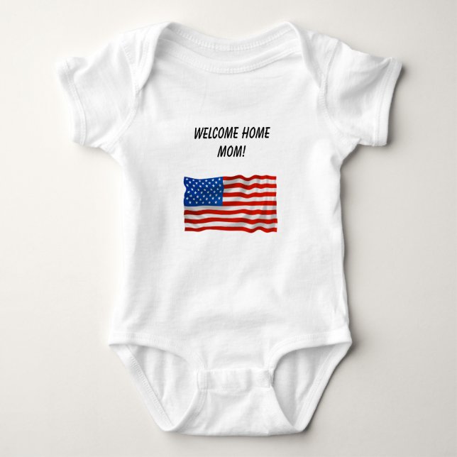 Editable American Flag Welcome Home Mum Baby Bodysuit (Front)