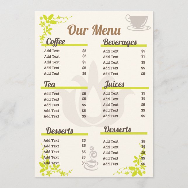 Editable and Fully Customizable Small Coffee Menu (Front)