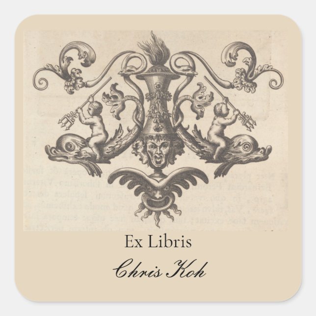Editable Angels With Tridents Bookplate Square Sticker (Front)