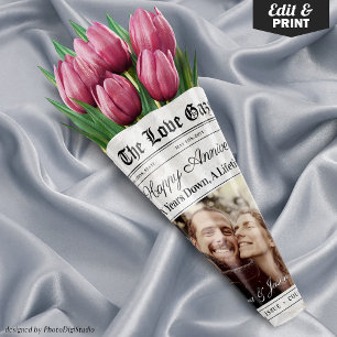Editable Anniversary Newspaper Flower Bouquet Wrapping Paper Sheet