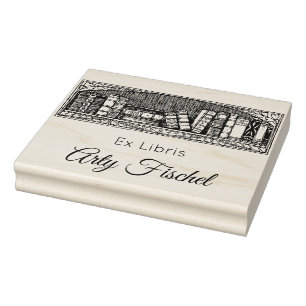 Editable Antique Books on a Shelf Ex Libris Rubber Stamp