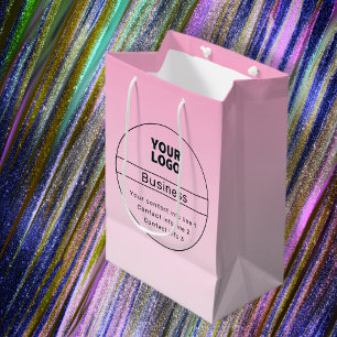 Editable Any Colour Ombre   Business Name & Logo Medium Gift Bag
