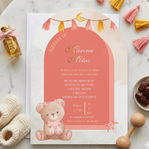 Editable Aqiqah for Baby Girl Pink Arch Design Invitation