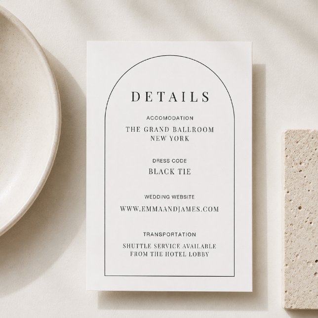 Editable Arch Shape Minimal Wedding Details Card (Meet the Arch Shape Minimal Wedding Details Card—where timeless typography meets modern architecture)