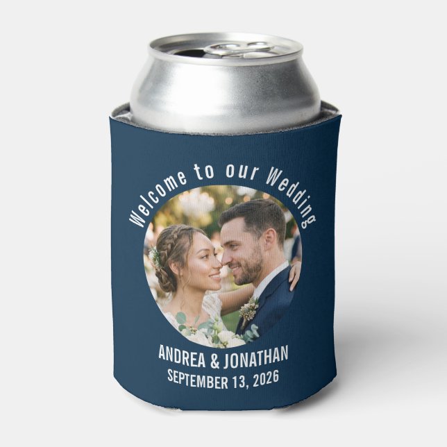 Editable Art Deco Wedding Invitation with Photo Can Cooler (Can Front)