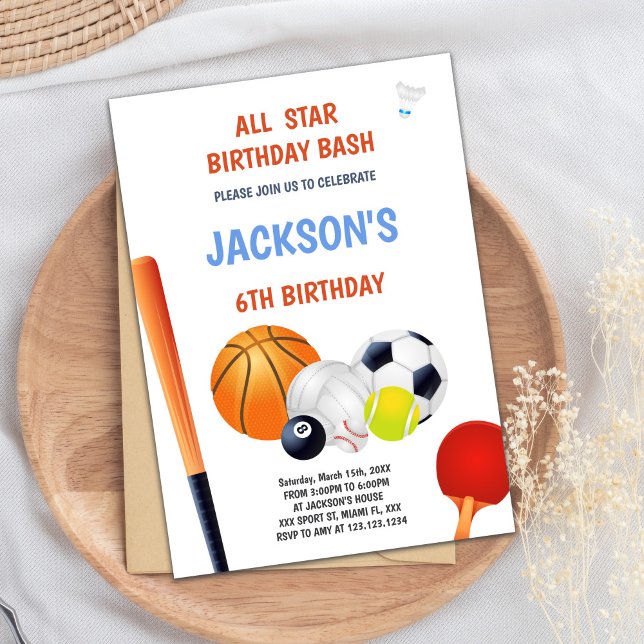 Editable Athletic Party Invite for Boys (All Star Sports Birthday Invitations)