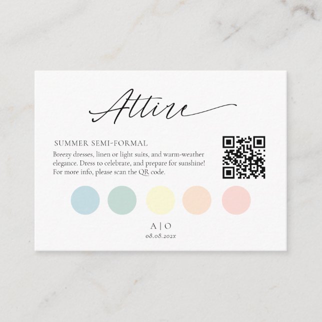 Editable Attire/Dress Code QR Colour Palette Enclosure Card (Front)