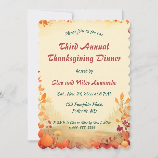 Editable Autumn Landscape Thanksgiving Invitation (Front)