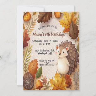 Editable Autumn Leaves and Hedgehog Birthday Invitation