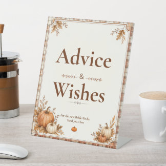 Editable Autumn Pumpkin Bridal Shower Advice Card Pedestal Sign
