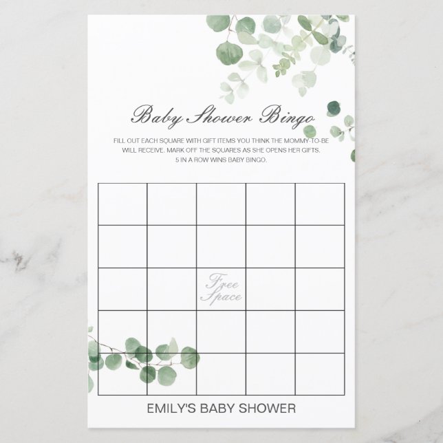 Editable Baby Bingo Baby Shower Game PRINTED (Front)