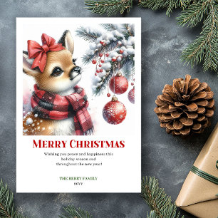 Editable Baby Deer Snowy Forest Watercolor Xmas Holiday Card