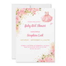 Editable Baby Girl Shower Pink Card for Girls