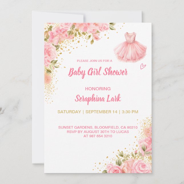 Editable Baby Girl Shower Pink Card for Girls (Front)