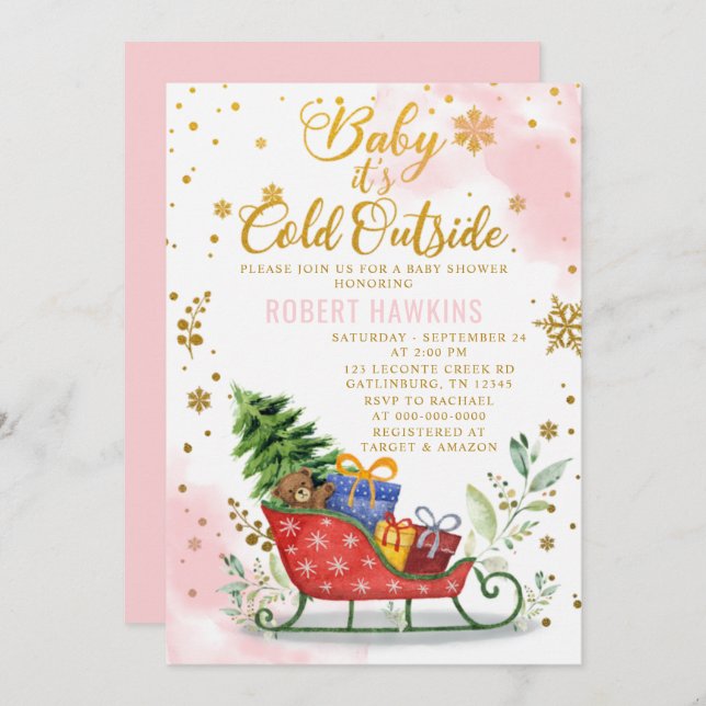Editable Baby Its Cold Outside Winter Baby Shower Invitation (Front/Back)