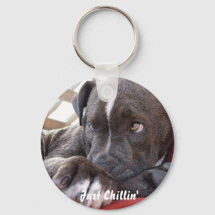 Editable Baby Pitbull Puppy Key Ring