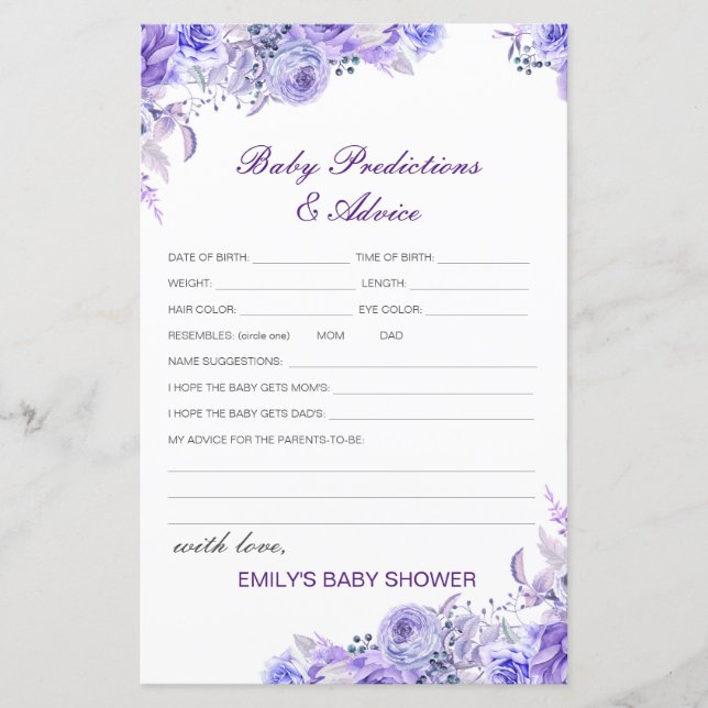 Editable Baby Prediction and Advice Baby Shower (Front)