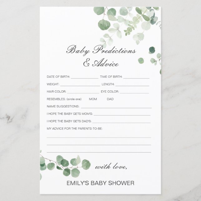 Editable Baby Prediction and Advice Baby Shower (Front)