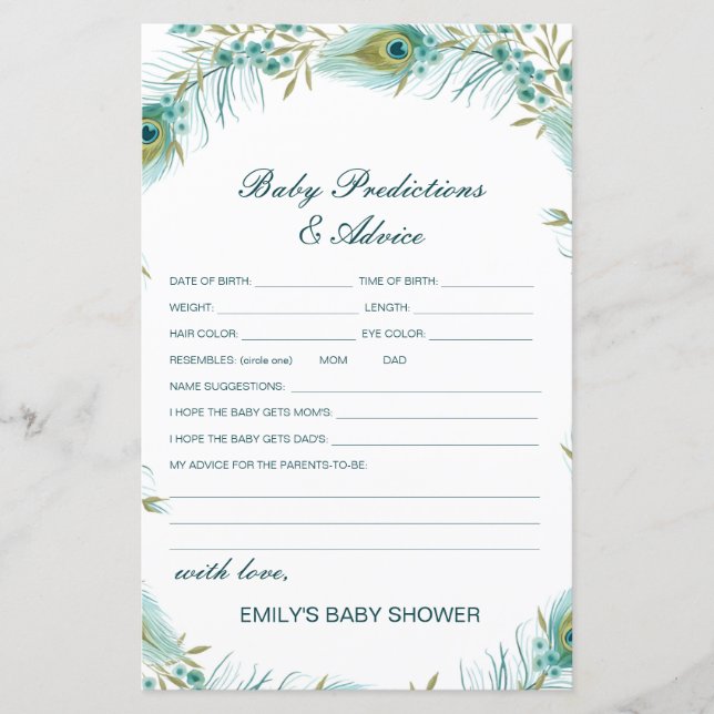 Editable Baby Prediction and Advice Baby Shower (Front)