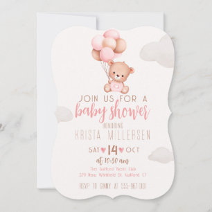 Editable Baby Shower Invitation Pink & Beige Bear