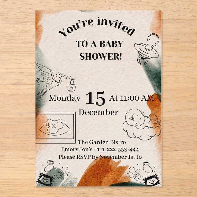 Editable Baby Shower Invite | Minimalist Pacifier Acrylic Invitations (Front)