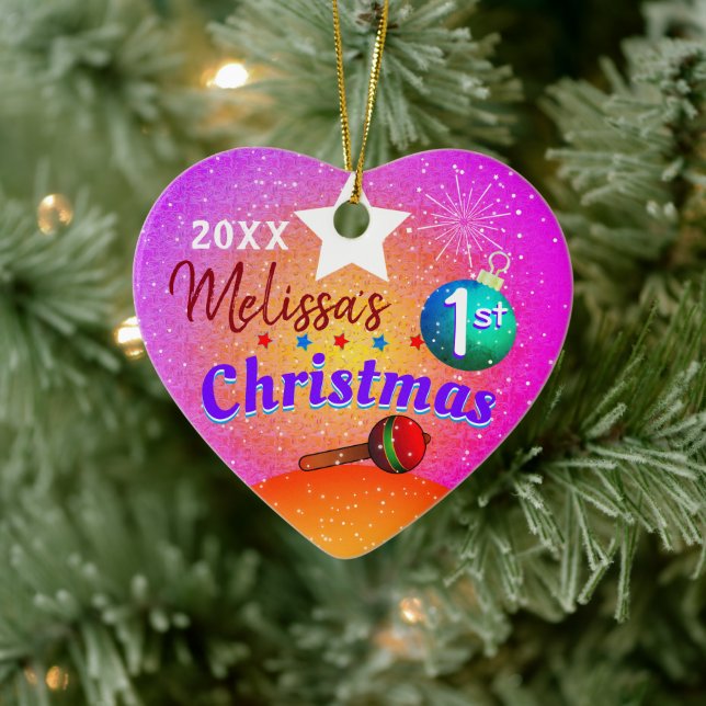 (Editable) Baby's First 1st Christmas Ceramic Ornament (Tree)