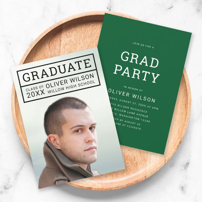 Editable Back Colour Modern Grid Photo Grad Party Invitation (Creator Uploaded)