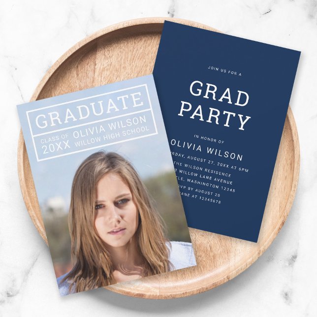 Editable Back Colour Modern Grid Photo Grad Party Invitation (Creator Uploaded)
