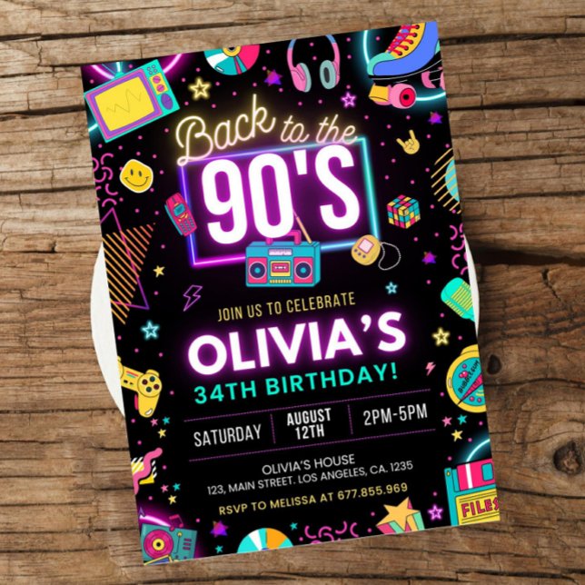 Editable Back to the 90s Birthday Invitation, 90s  Invitation (Creator Uploaded)