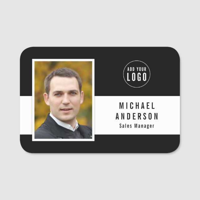 Editable Background Color Add Your Logo Photo Name Tag (Front)