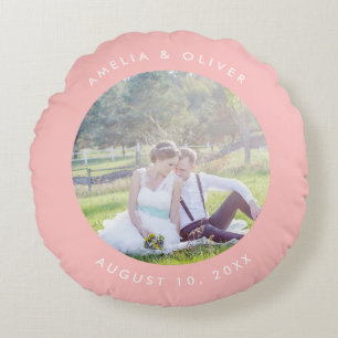 Editable Background Color Add Your Photo Wedding Round Cushion