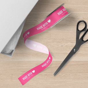 Editable Background Color Made with Love Heart Satin Ribbon