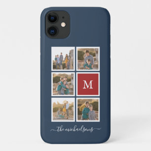 Editable Background Color Monogram Photo Collage iPhone 11 Case