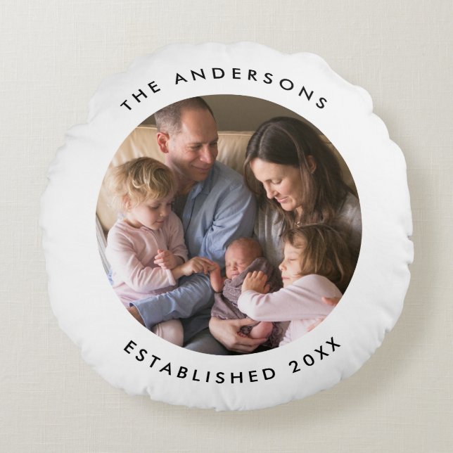 Editable Background Colour Add Your Photo Modern Round Cushion (Front)